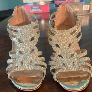 Forever, Silver Crystal Embellished Heels with Medium Height